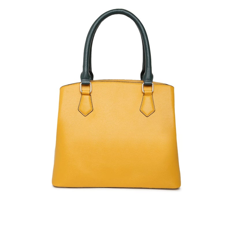 KLEIO Faux Leather Hand Weave Satchel Handbag for Women - Mustard - Image 4